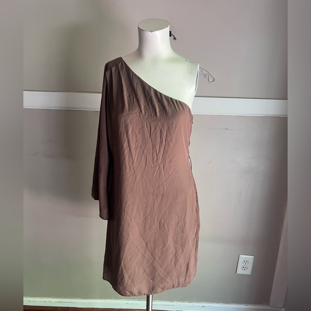 Ark & Co One-Shoulder Mauve Brown Dress